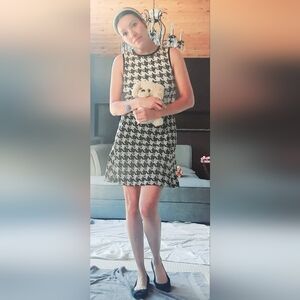 Woman Dress, Studio, Black and White Houndstooth Pattern.